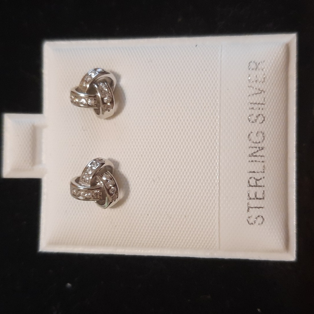 Sterling Silver Simulated diamond ( Cz ) Love Knot Stud Earrings. NEW. C11
